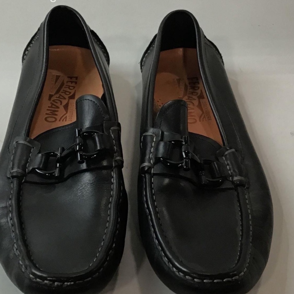 Men’s Salvatore Ferragamo Black Leather Driving Bit Loafer Size 8